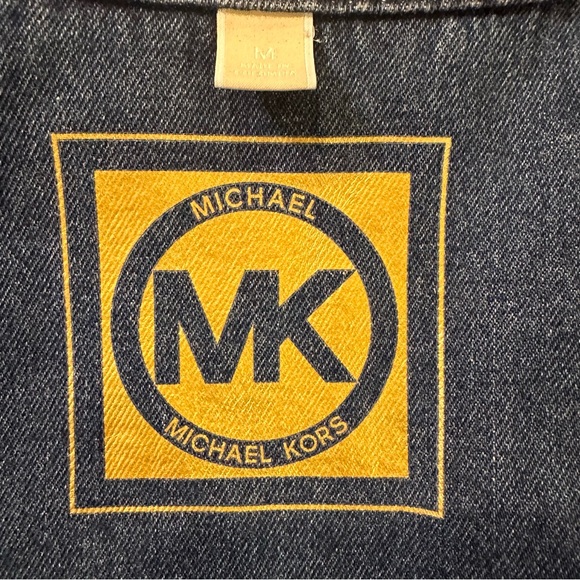 MICHAEL KORS MK Logo Cropped Stretch Denim Jean Jacket S Blue Gold Buttons M - Picture 8 of 12